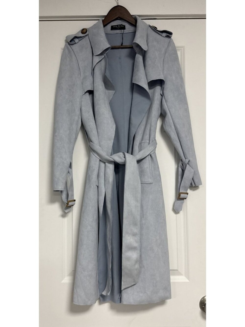Few Moda Faux Suede Baby Blue Women's Trench Coat Spring Lightweight Size M NWOT